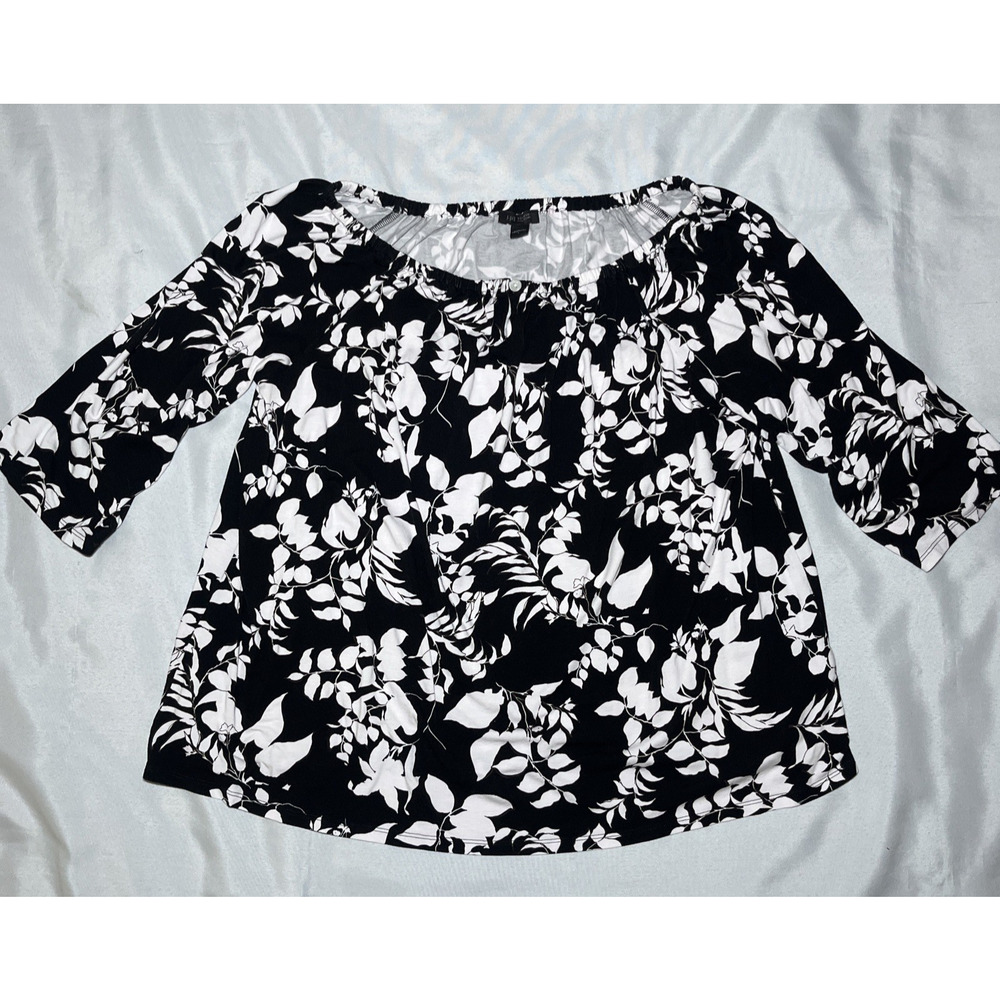 J.‎ Jill Wearever Collection Women's Top Black White Floral 3/4 Sleeve Size L